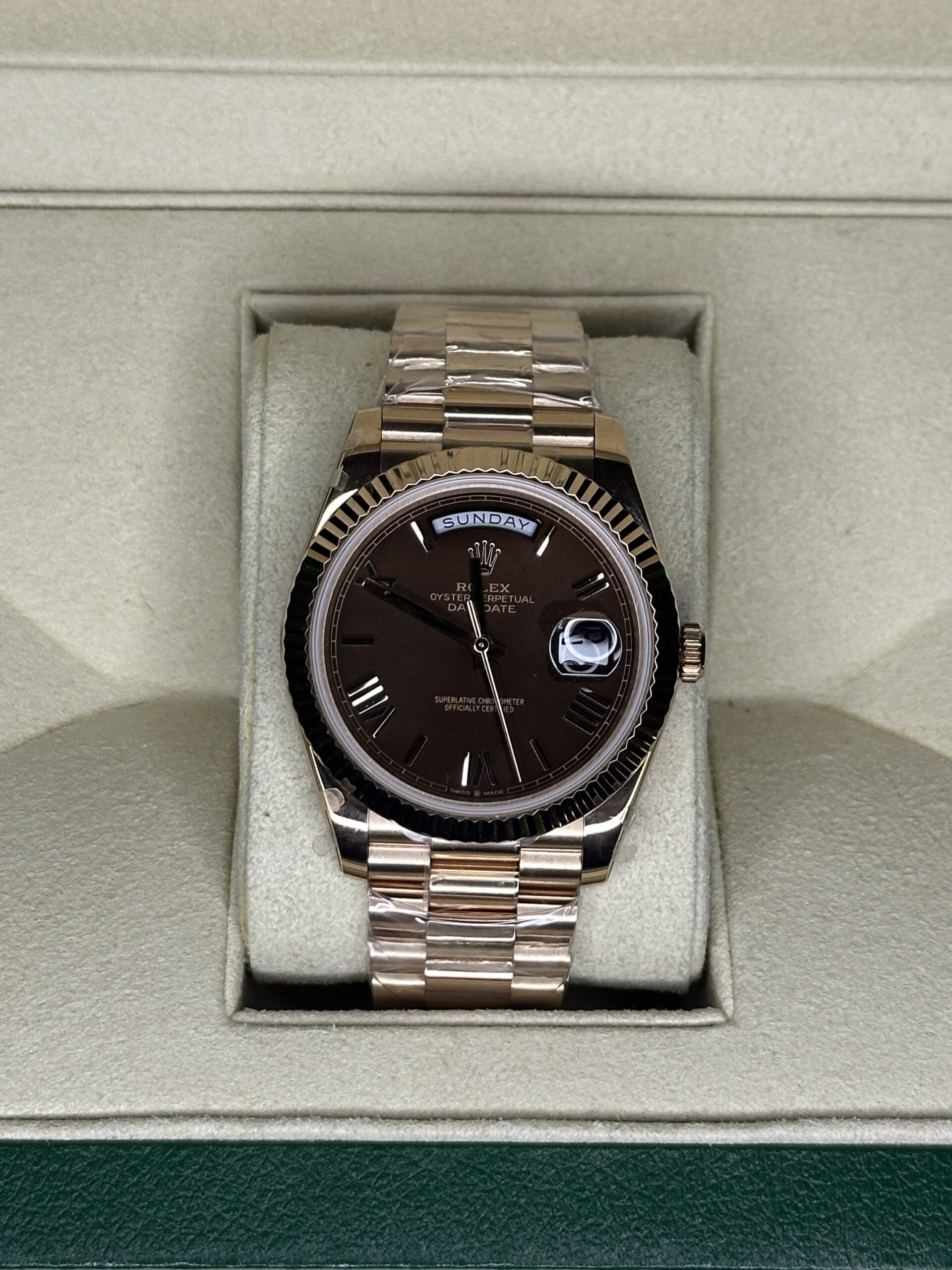 Rolex Day-Date 40" | Rose Gold Chocolate Roman Dial(BP SWISS MADE)