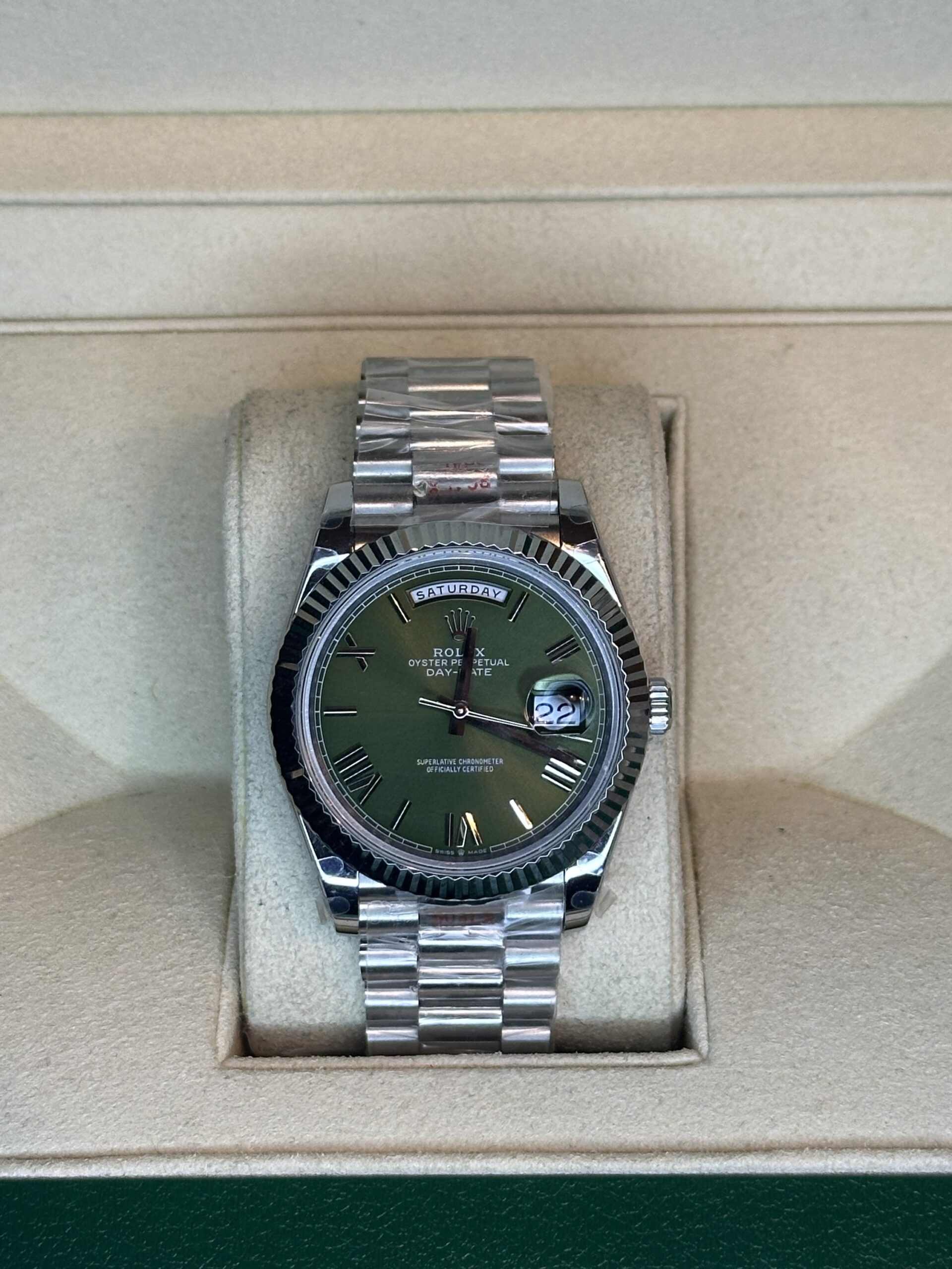 Rolex Day-Date 40" | Olive Green Roman Dial (BP SWISS MADE)