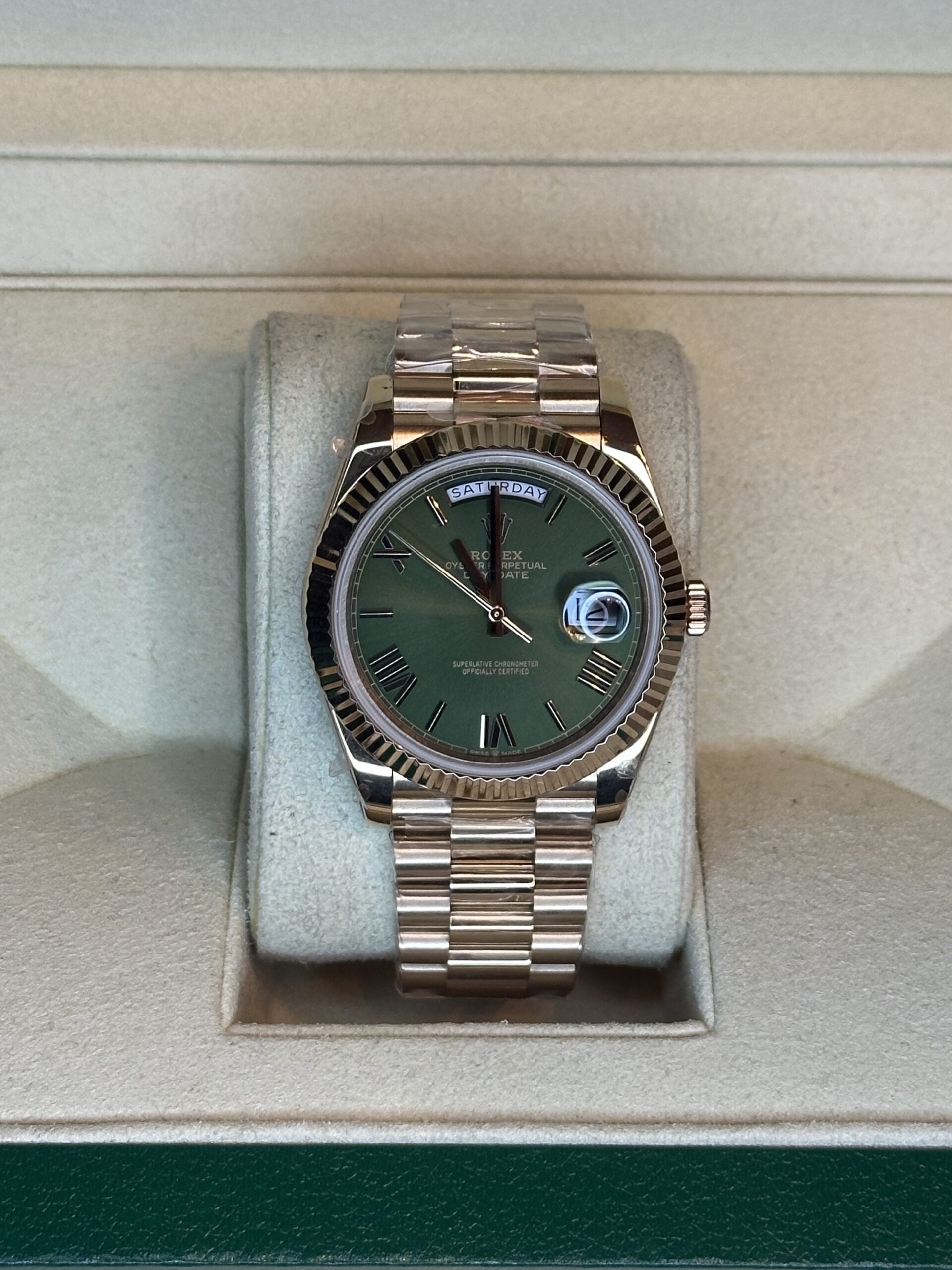 Rolex Day-Date 40" | Rose Gold Olive Green Dial (BP SWISS MADE)