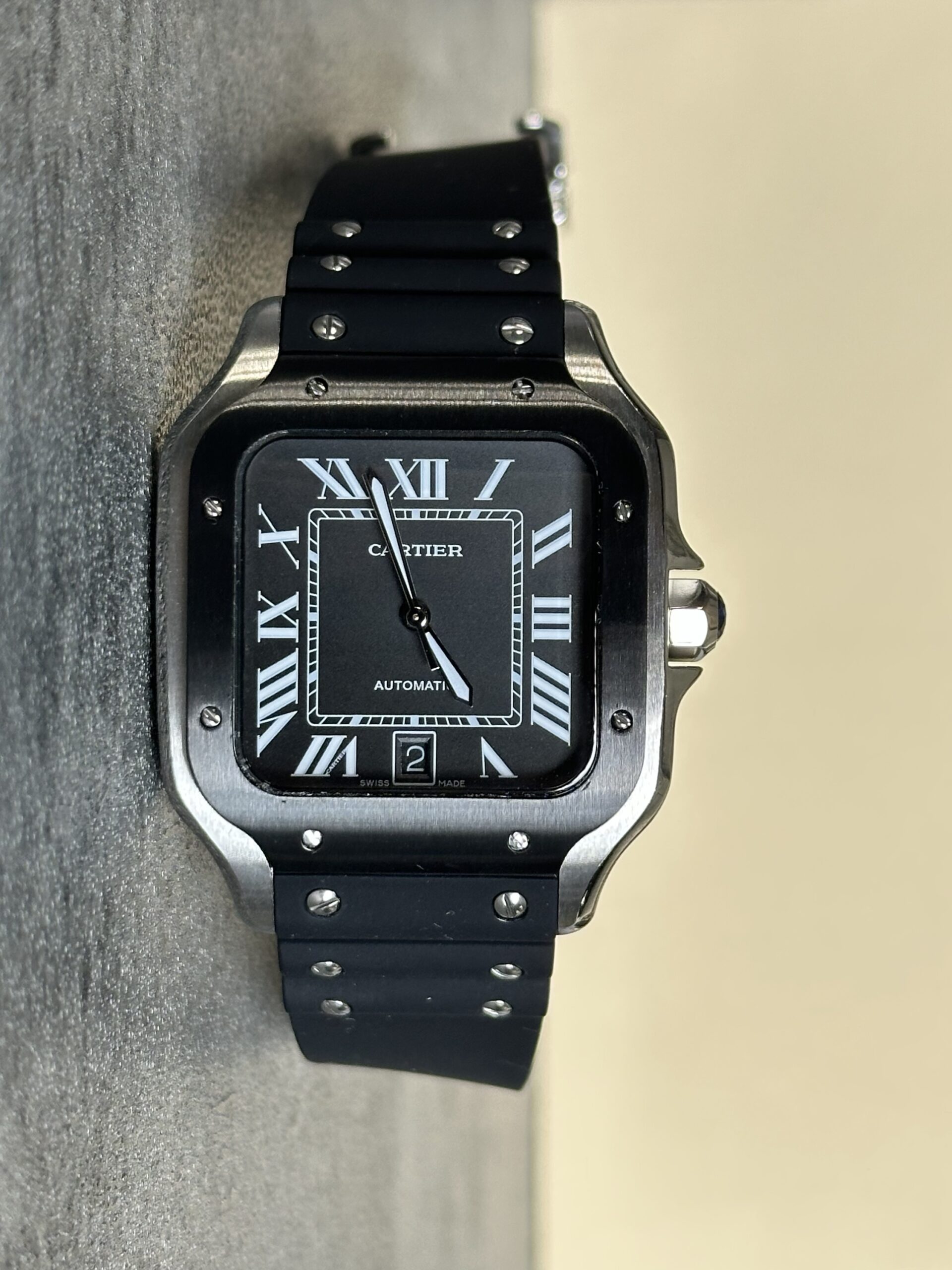 Cartier Large Size | Black Dial Rubber Band (AAA+)