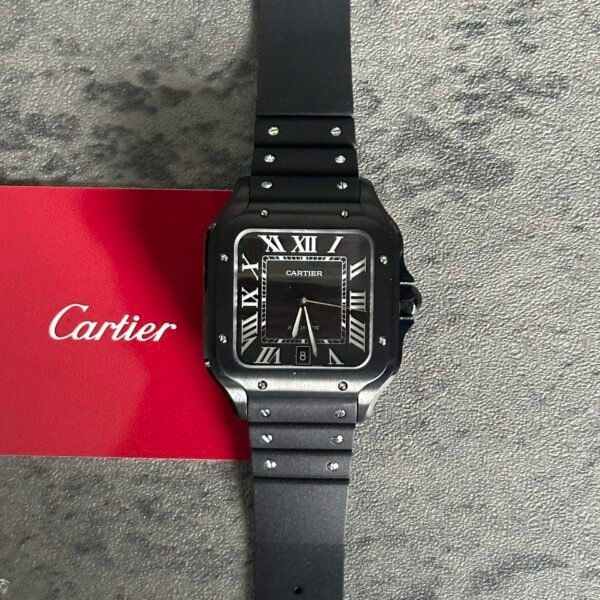 Cartier Large Size | Black Dial Rubber Band (SUPERCLONE)